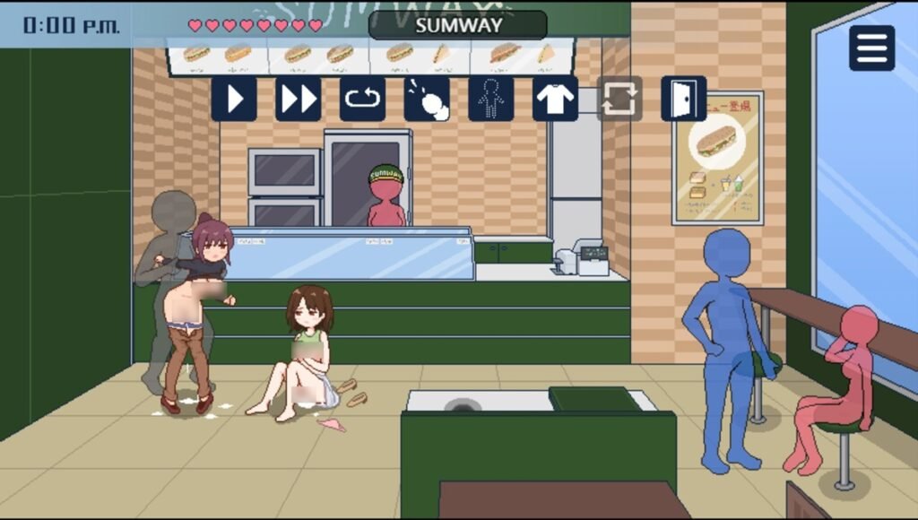 與桃子、佳乃在速食店的色色場景，可以在不離開場景的情況下，在 2 人間切換交流