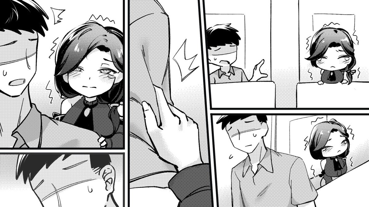 男、女主角相識過程的黑白插畫