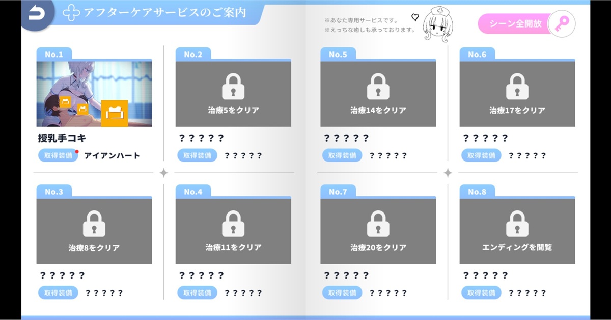 「アフターケア(後續護理)」也有全解鎖的功能