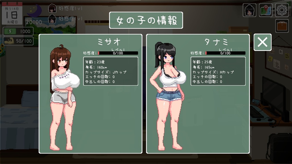 2 位女性友人的像素風格角色外觀